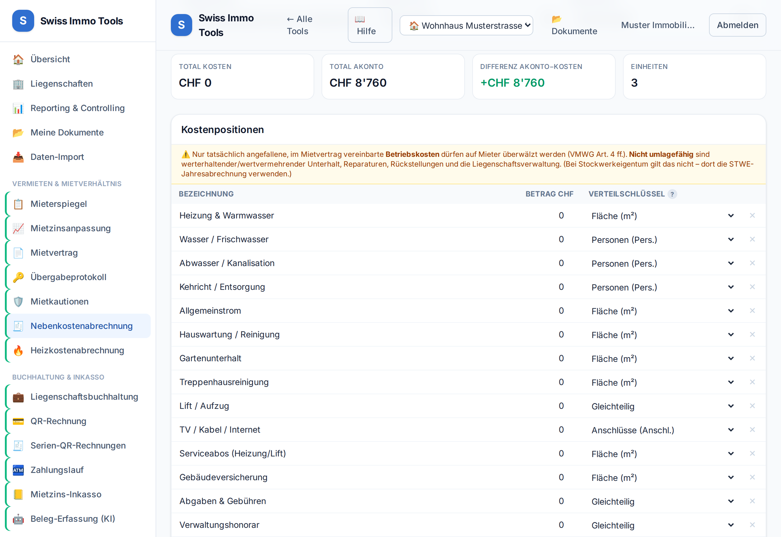 Utility cost statement